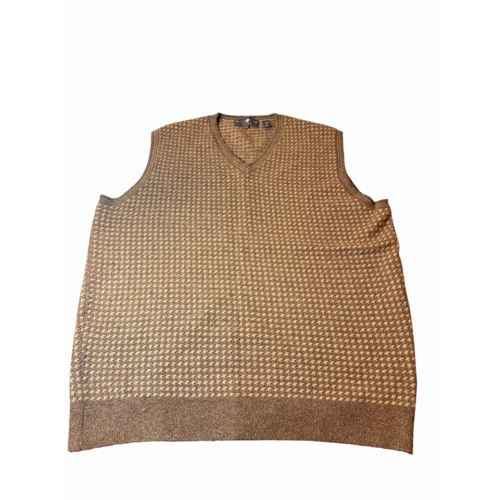 Hart Schaffner Marx Cotton Wool Nylon Blend Houndstooth Sweater Vest V Neck XL